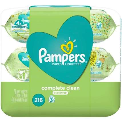 Pampers Complete Clean Unscented Baby Wipes, 216 count per pack -- 4