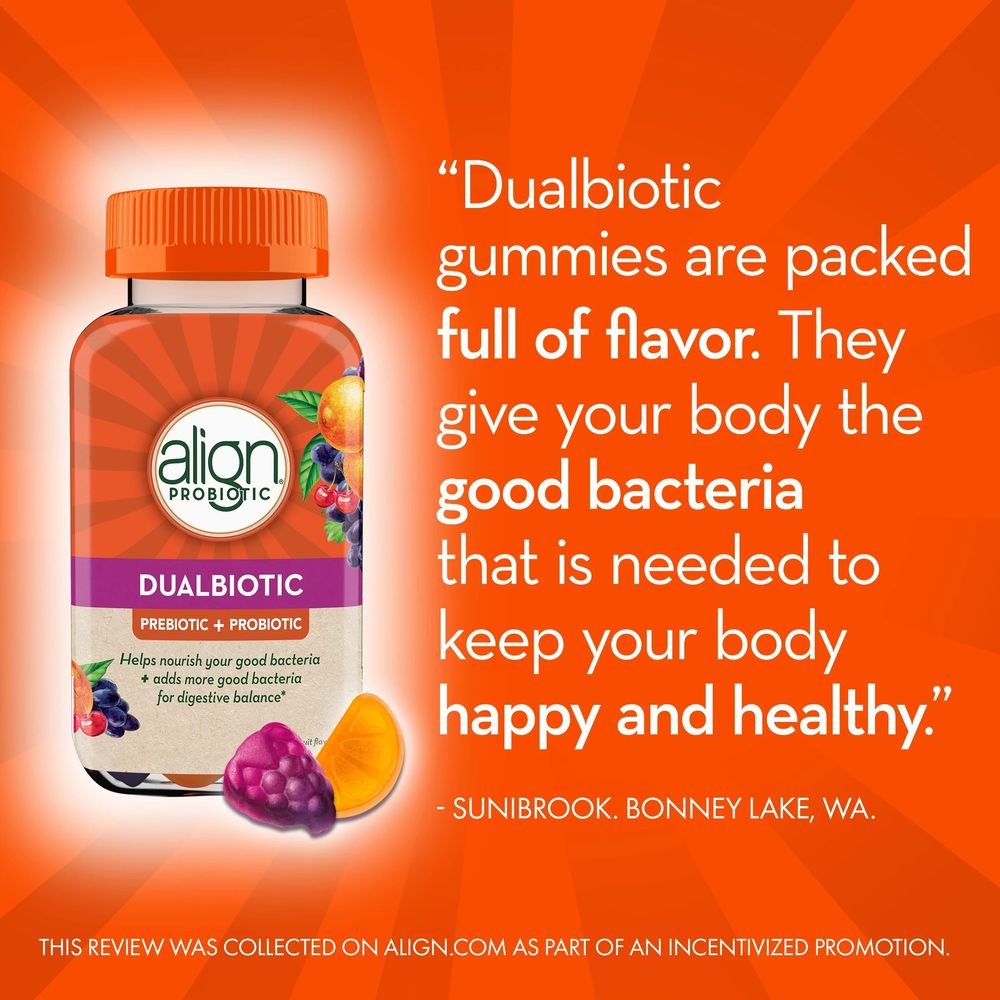 Align Dualbiotic Prebiotic Plus Probiotic Gummies Supplement, 60 Count -- 12 Per Case