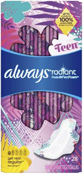 Always Radiant Infinity Totally Teen Pads Regular 14 Count for sale online