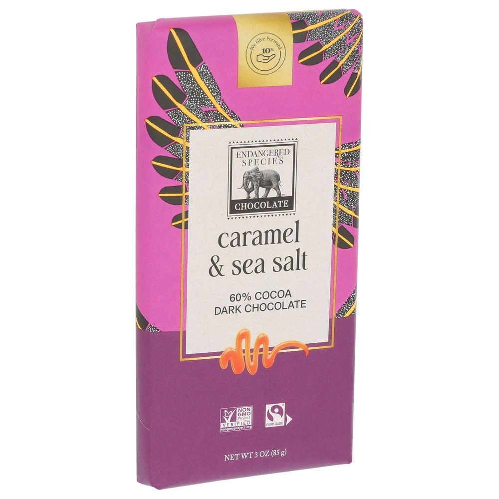 Endangered Species 60 Percentage Cocoa Caramel And Sea Salt Dark Chocolate Bar, 3 Ounce -- 12 Per Case