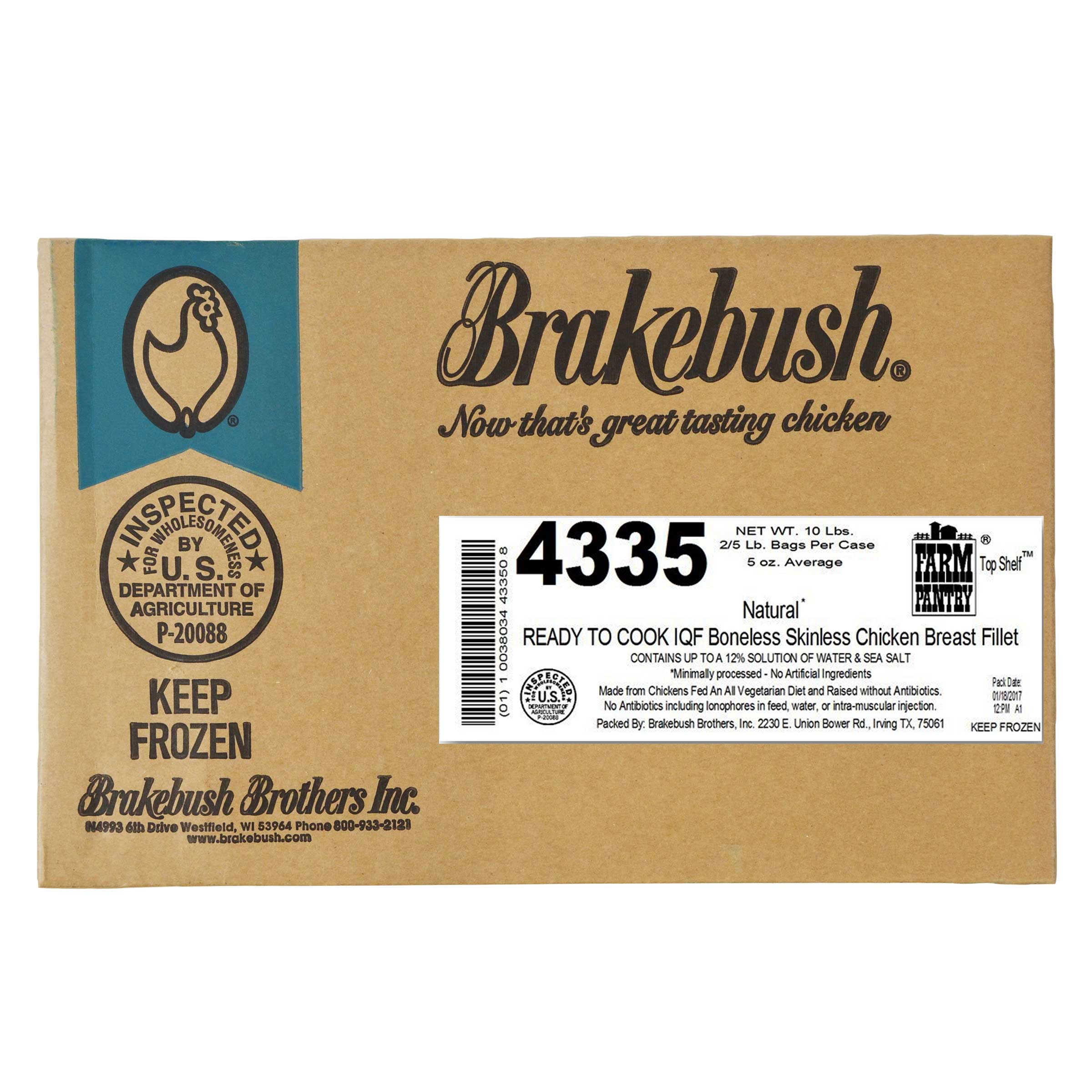 Brakebush Farm Pantry Natural Raw Chicken Breast Fillet, 5 Pound -- 2 Per Case