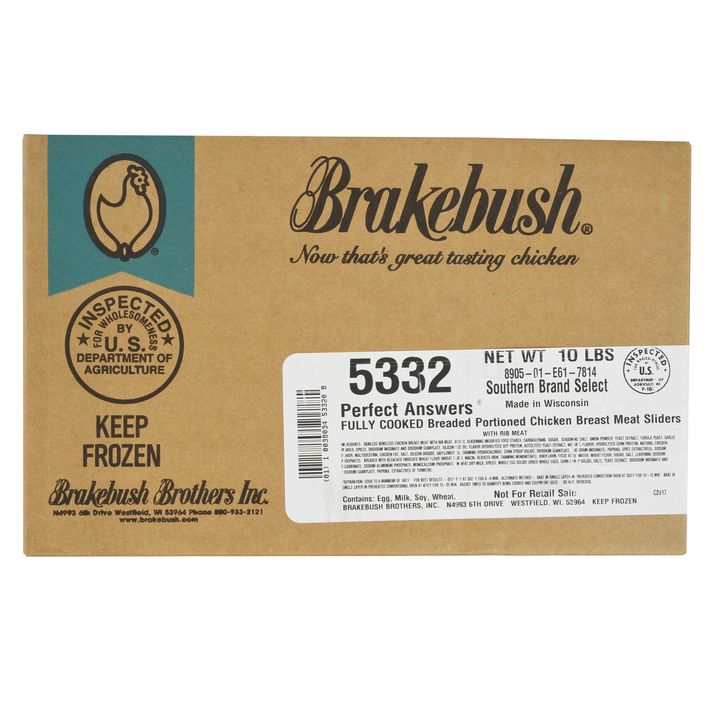 Southern Select Perfect Answer Breaded Chicken Breast Fillet Slider, 10 Pound.