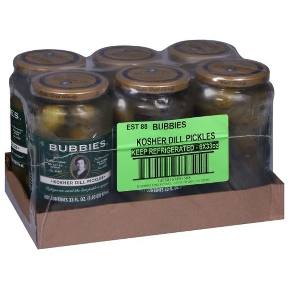Bubbies Kosher Whole Dill Pickles, 33 Fluid Ounce -- 6 Per Case