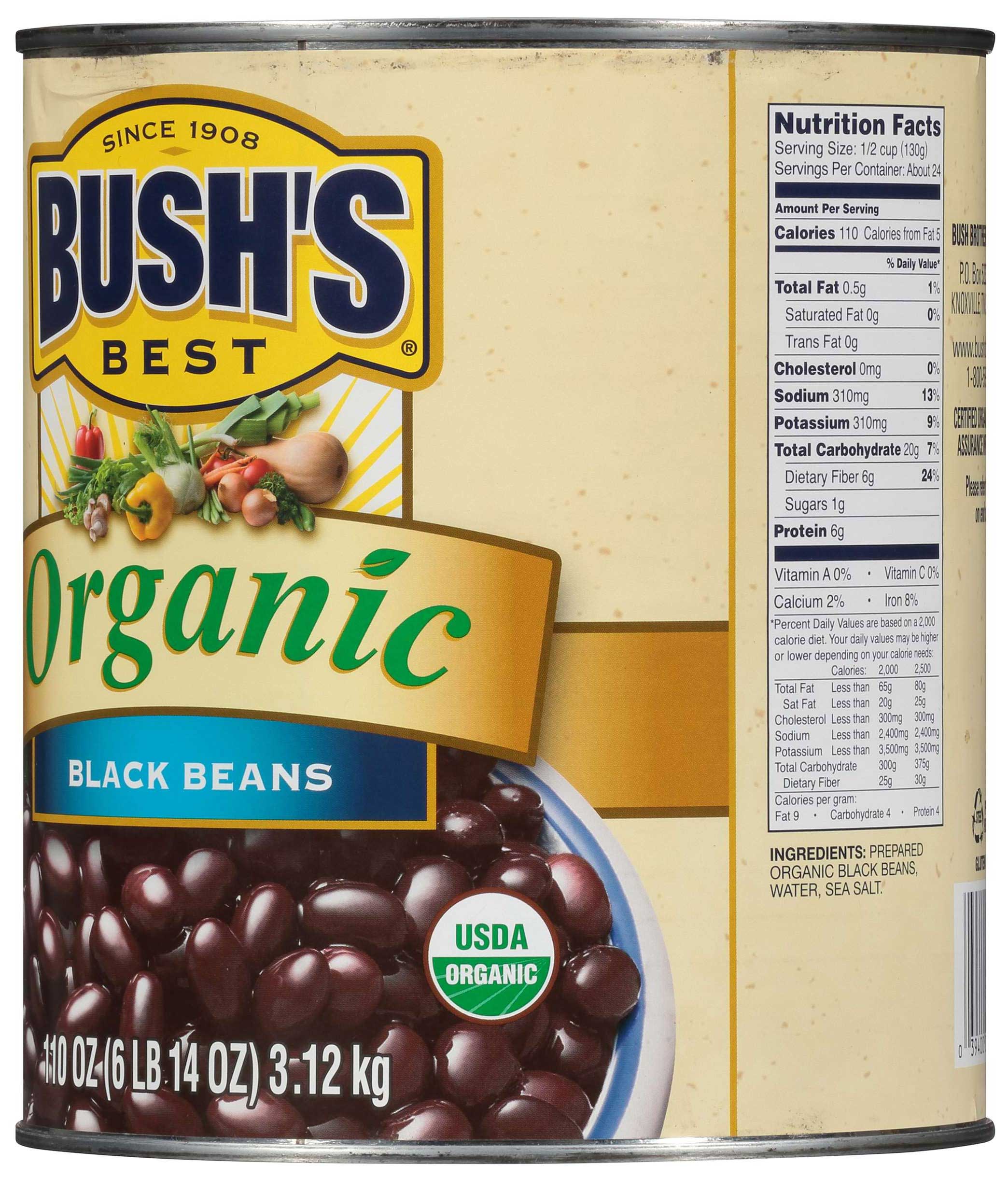 Bush's Best Organic Black Beans, 110 Ounce -- 6 Per Case
