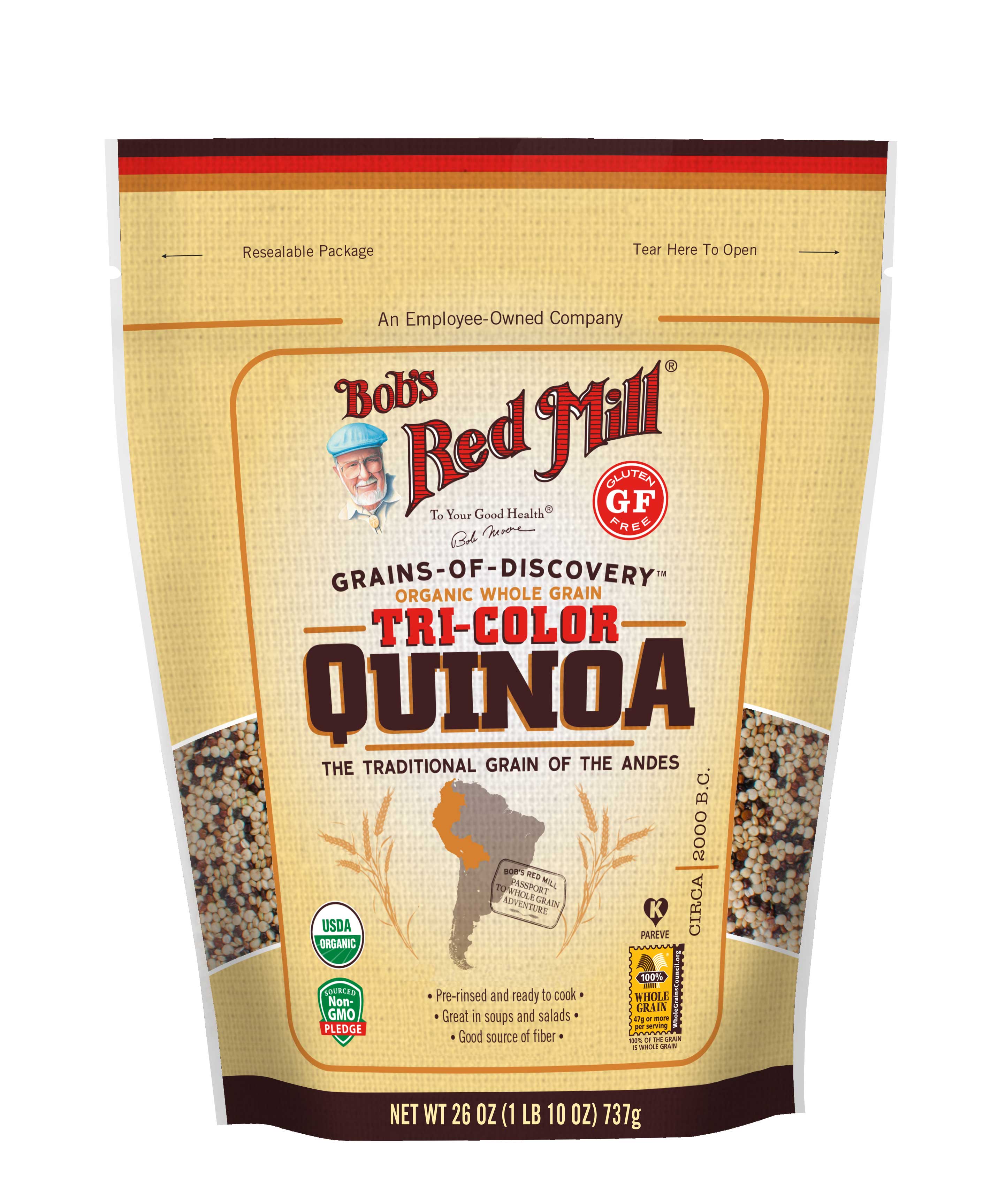 Bobs Red Mill Organic Tri Color Quinoa, 26 Ounce -- 4 per case.