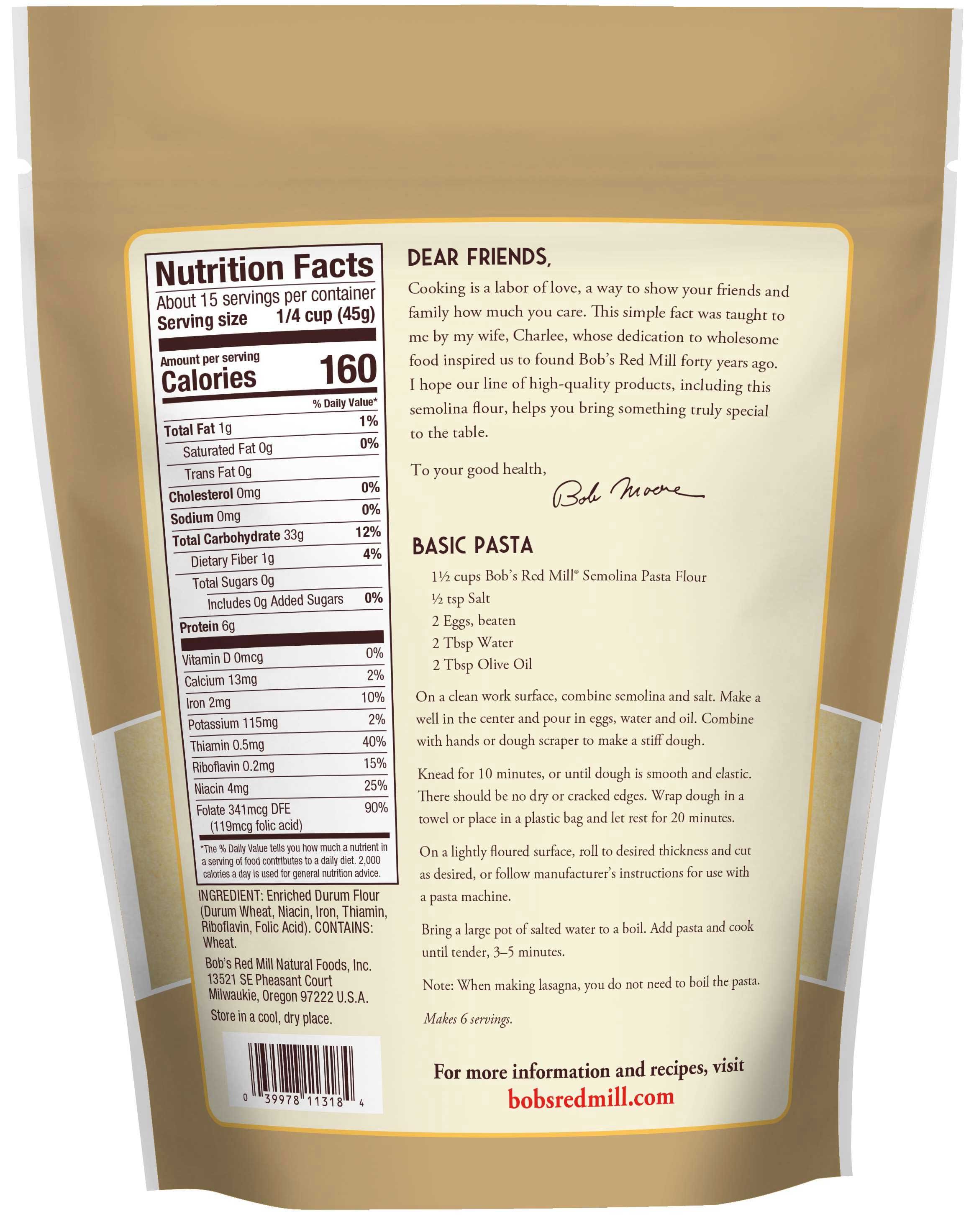 Bob's Red Mill Semolina Flour, 24 Ounce -- 4 Per Case