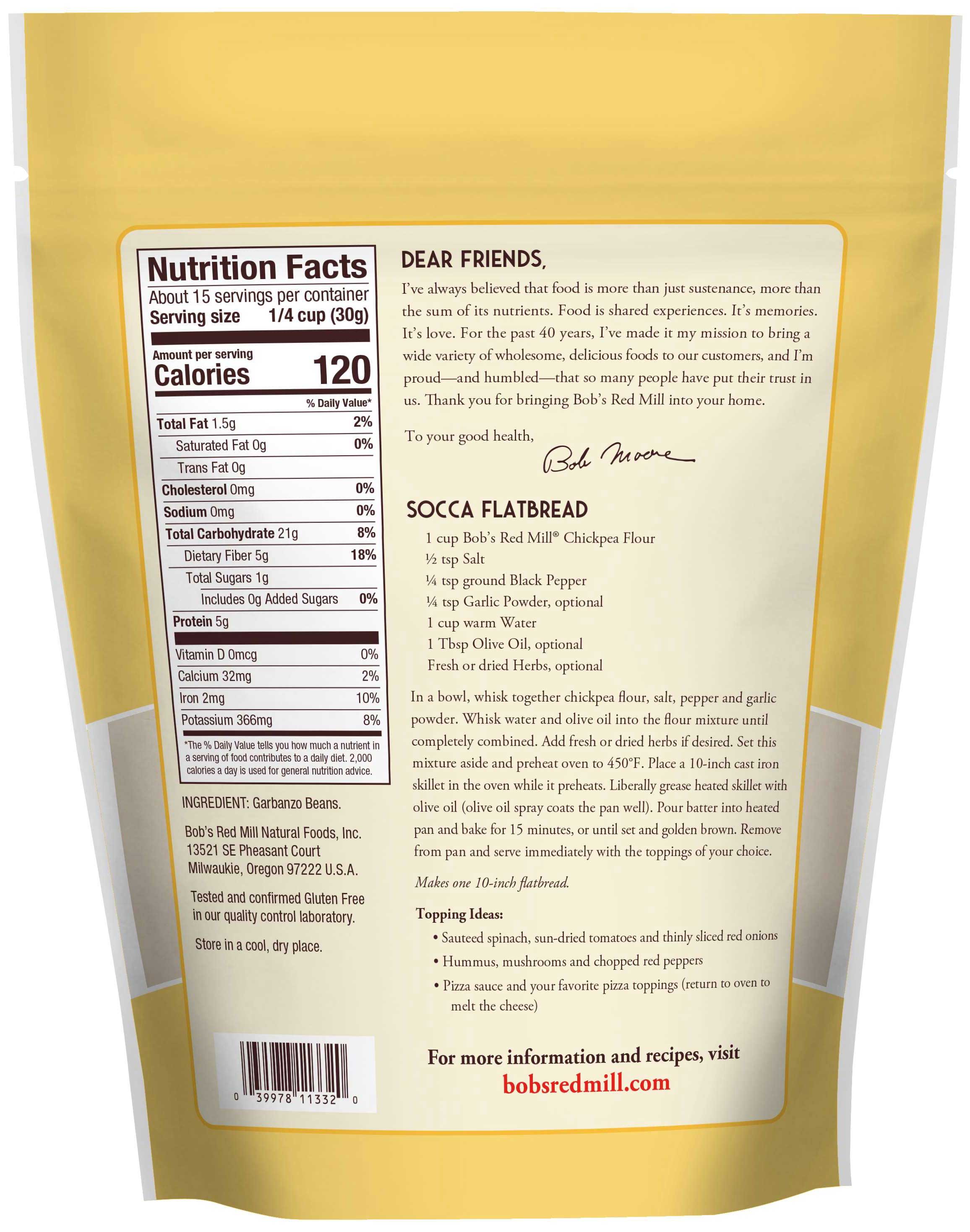 Bob's Red Mill Chickpea Flour, 16 Ounce -- 4 Per Case