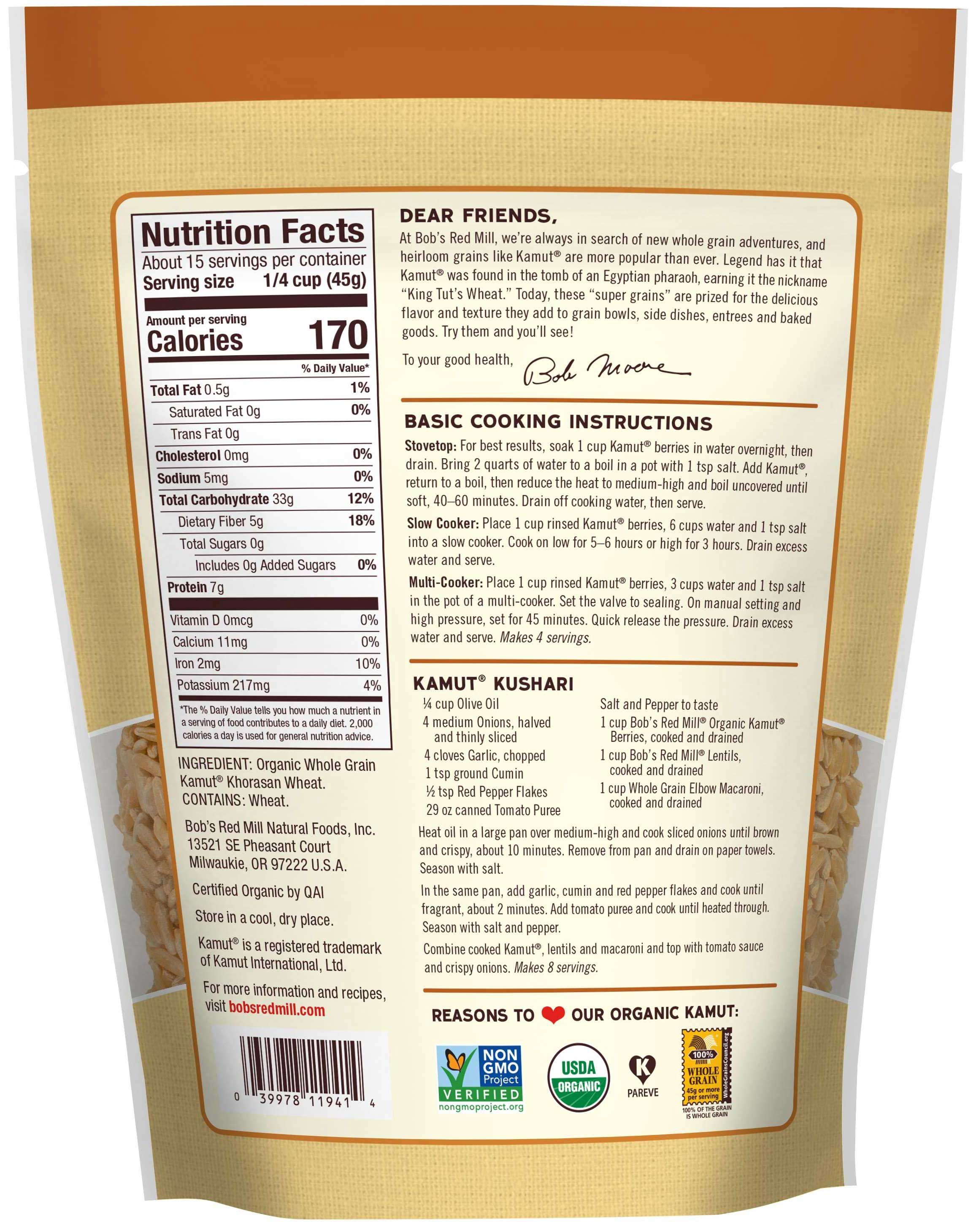 Bob's Red Mill Organic Kamut Grain, 24 Ounce -- 4 Per Case