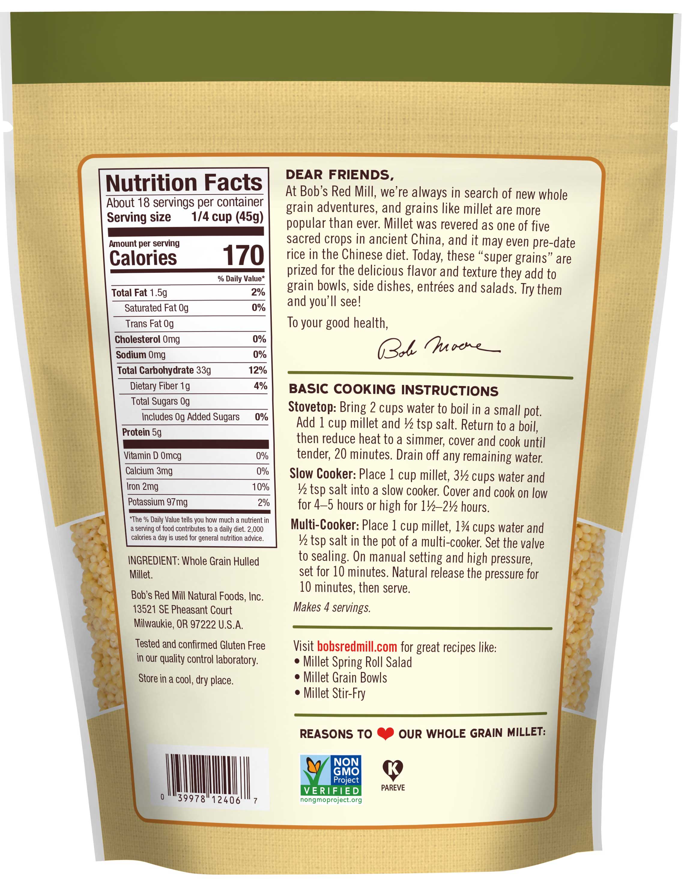Bob's Red Mill Whole Grain Millet, 28 Ounce -- 4 Per Case