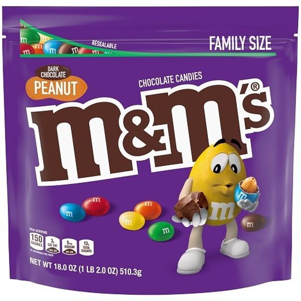 m&m M and Ms Peanut Dark Chocolate Candy, 18 Ounce Stand Up Pouch -- 8
