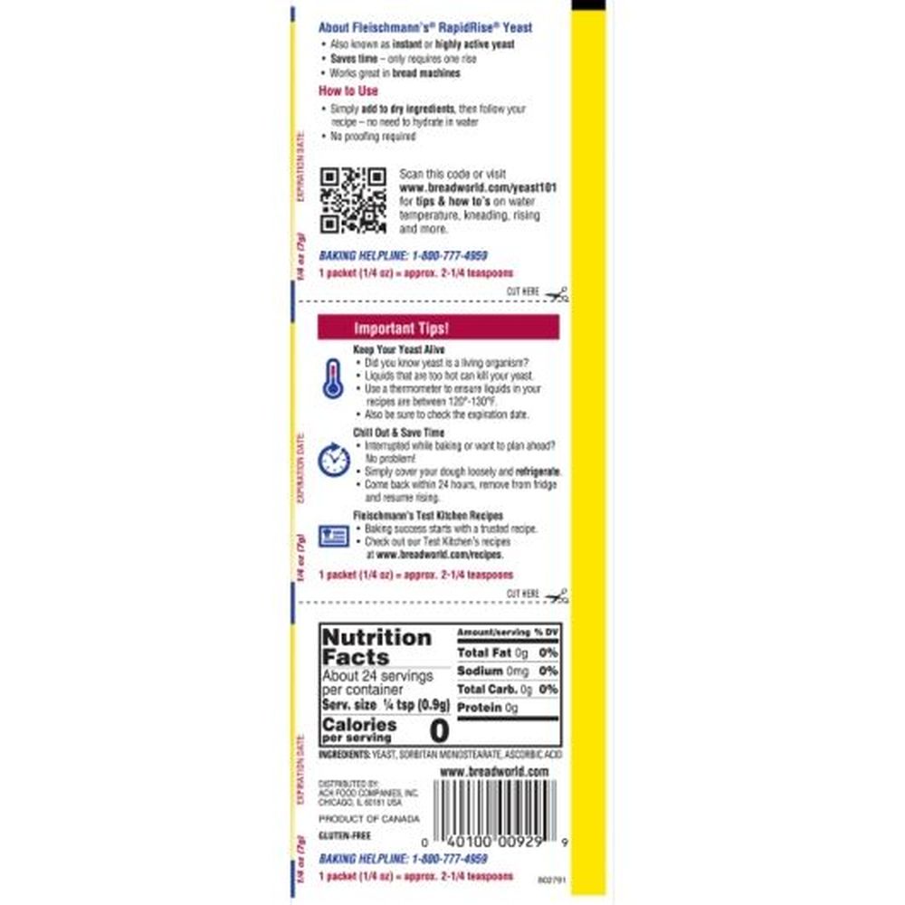 Fleischmann's Rapid Rise Fast Acting Instant Yeast, 0.75 Ounce -- 2 Per Case