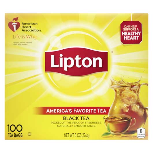Lipton Black Tea Bag - 100 per pack -- 12 packs per case.