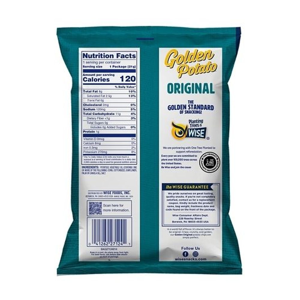 Wise Golden Original Salted Potato Chips, 0.75 Ounce -- 72 Per Case