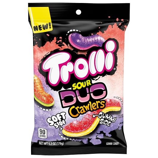 Trolli Flipside Sour Duo Crawlers Candy, 6.3 Ounce Peg Bag -- 8 Per Case