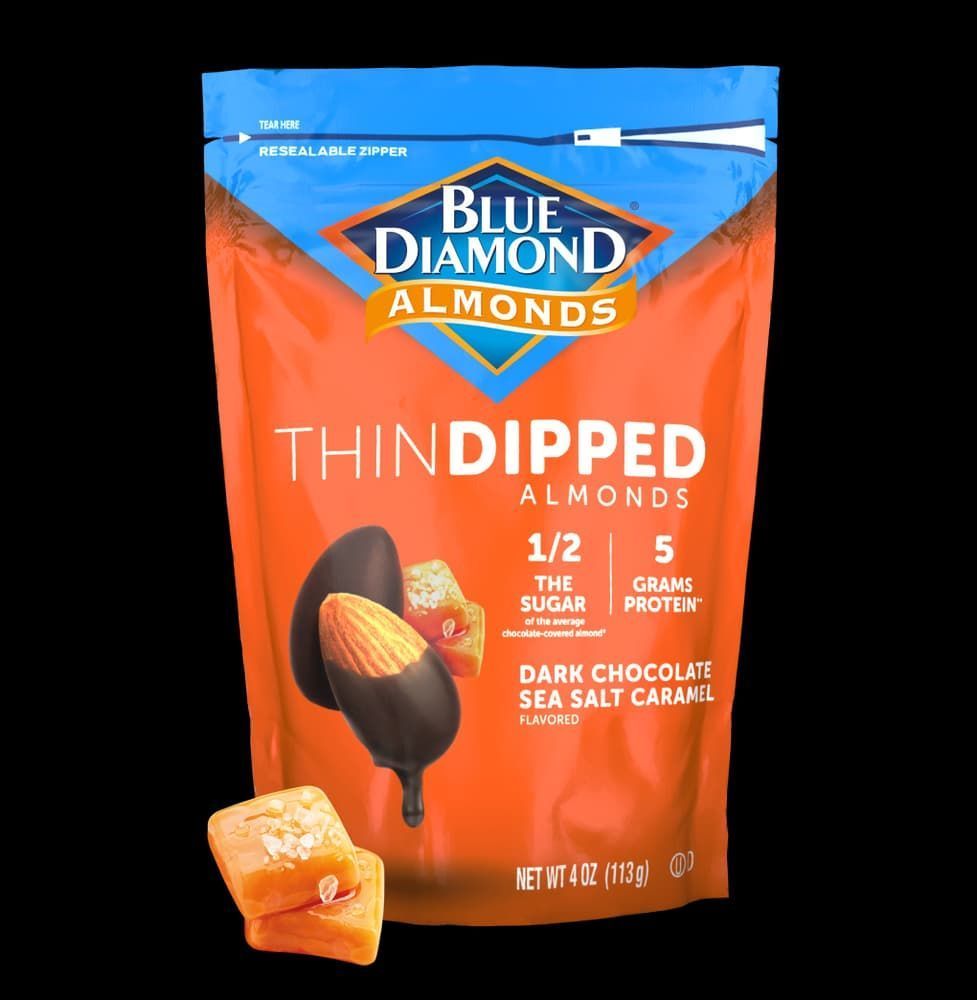 Blue Diamond Thin Dipped Dark Chocolate Sea Salt Caramel Almonds, 4 Ounce -- 8 Per Case