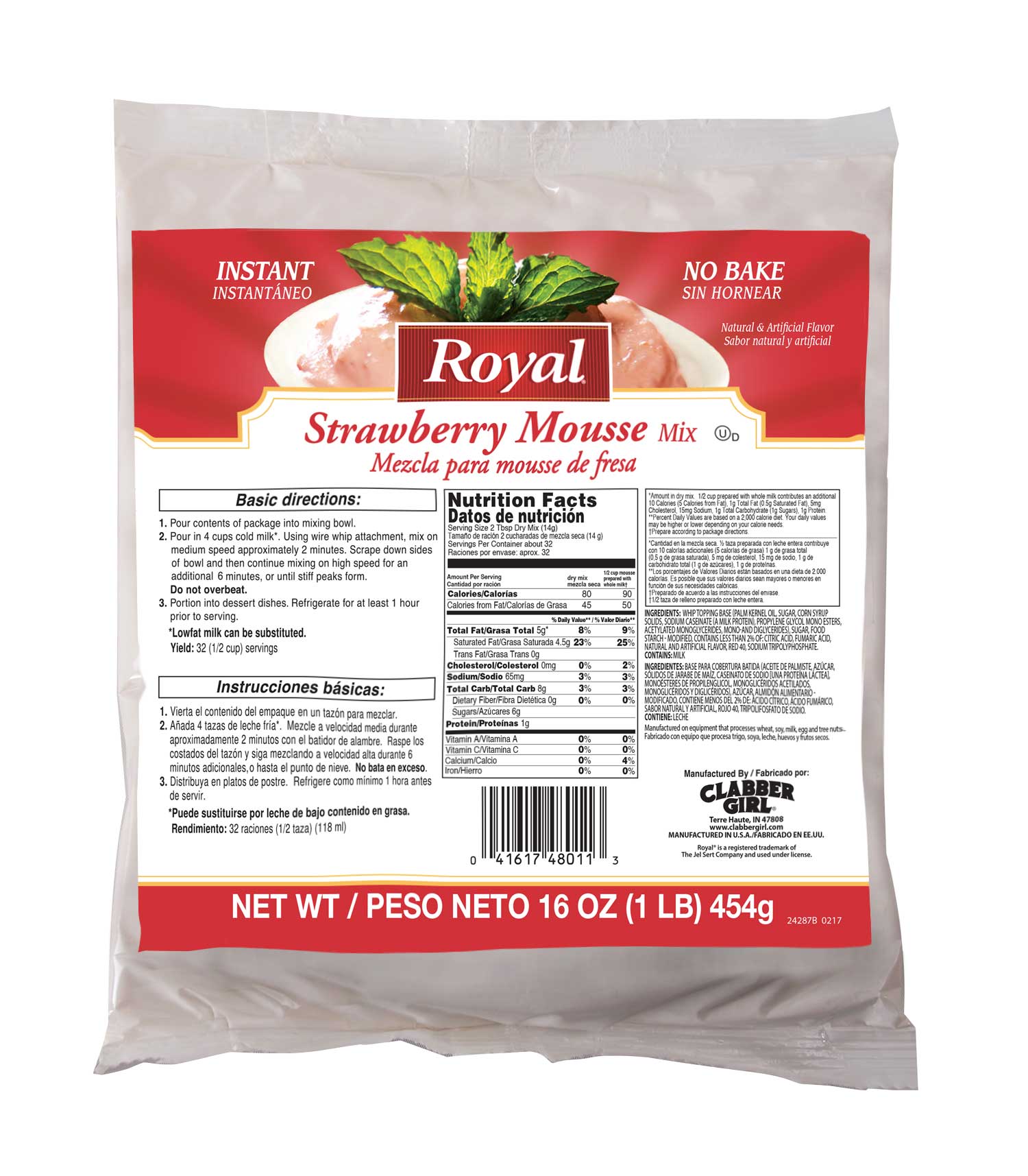 Royal Strawberry Mousse Mix, 16 Ounce -- 6 Per Case