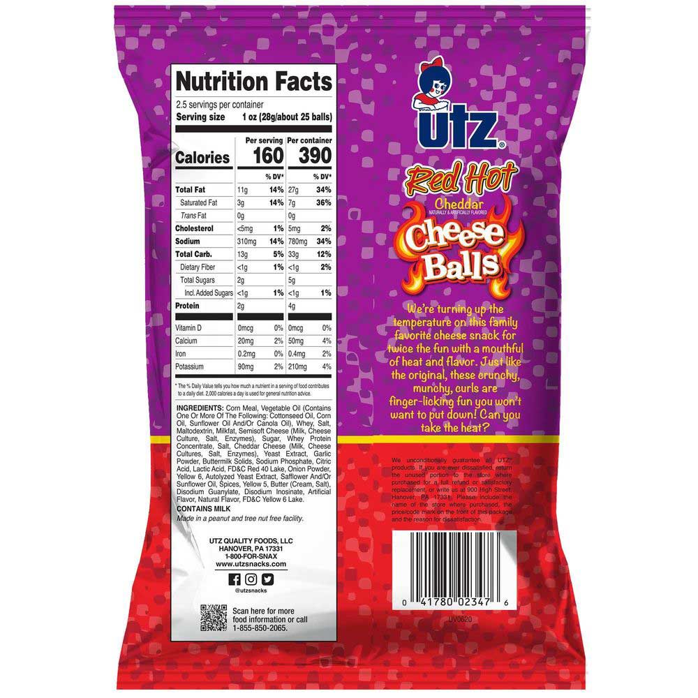 Utz Red Hot Cheese Balls, 2.5 Ounce -- 5 Per Case
