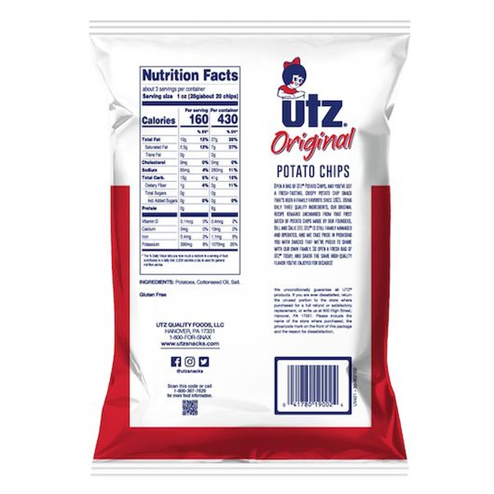 Utz Original Potato Chips, 2.75 Ounce -- 14 per case