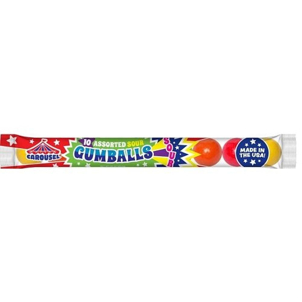 Carousel Sour 10 Gumball Tube -- 48 Per Case
