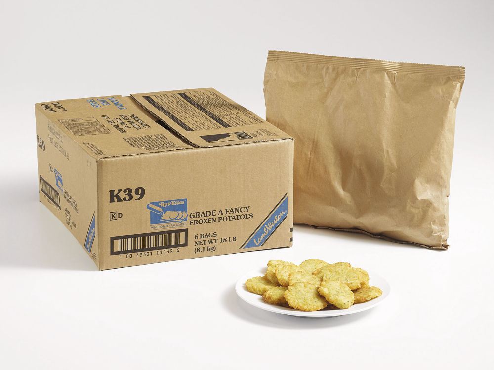Lamb Weston Hash Browns and Formed Mini Potato Pancake, 3 Pound -- 6 per case.