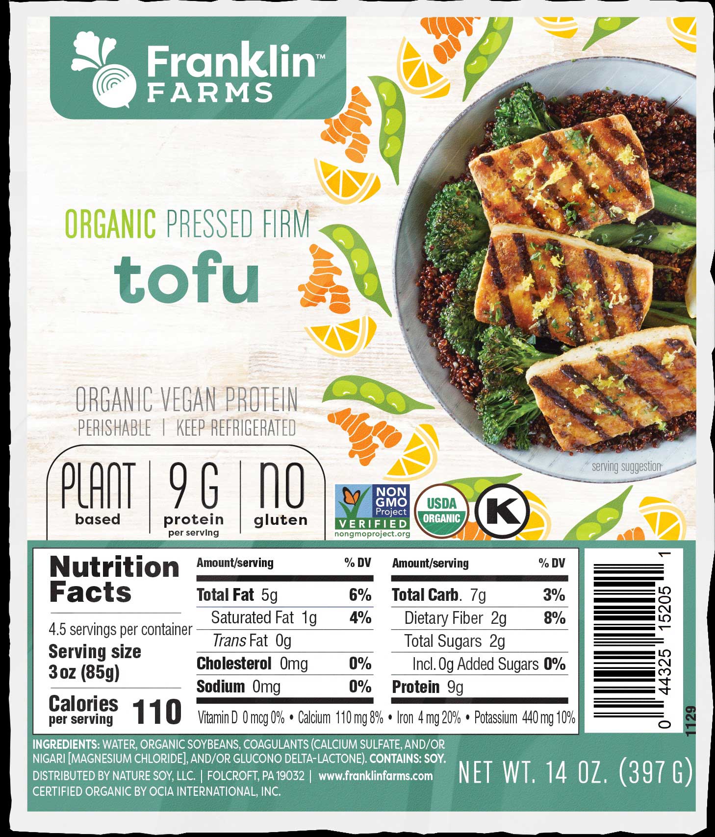 Franklin Farms Organic Firm Pressed Tofu, Vacuum Pack, 14 Ounce -- 6 Per Case