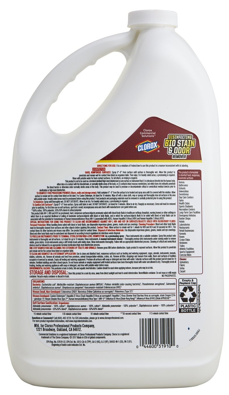 Clorox Disinfecting Bio Stain And Odor Remover Refill, 128 Fluid Ounce -- 4 Per Case