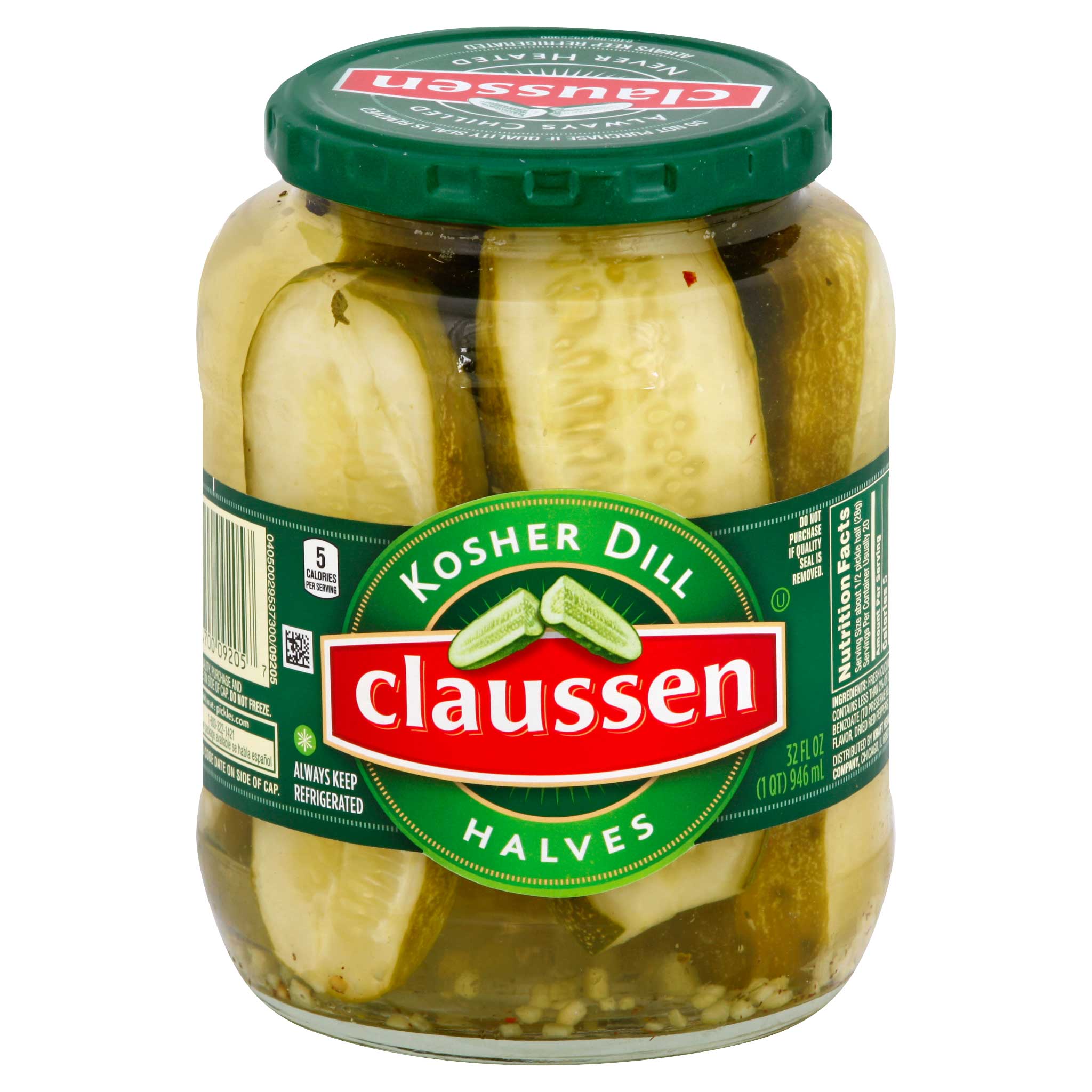 Claussen Kosher Dill Pickle Halves, 32 Ounce -- 12 Per Case