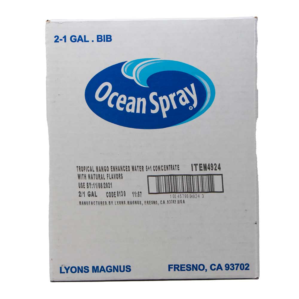 Lyons Ocean Spray 5 Plus 1 Concentrate Tropical Mango Enhanced Water With Natural Flavors, 1 Gallon -- 2 Per Case