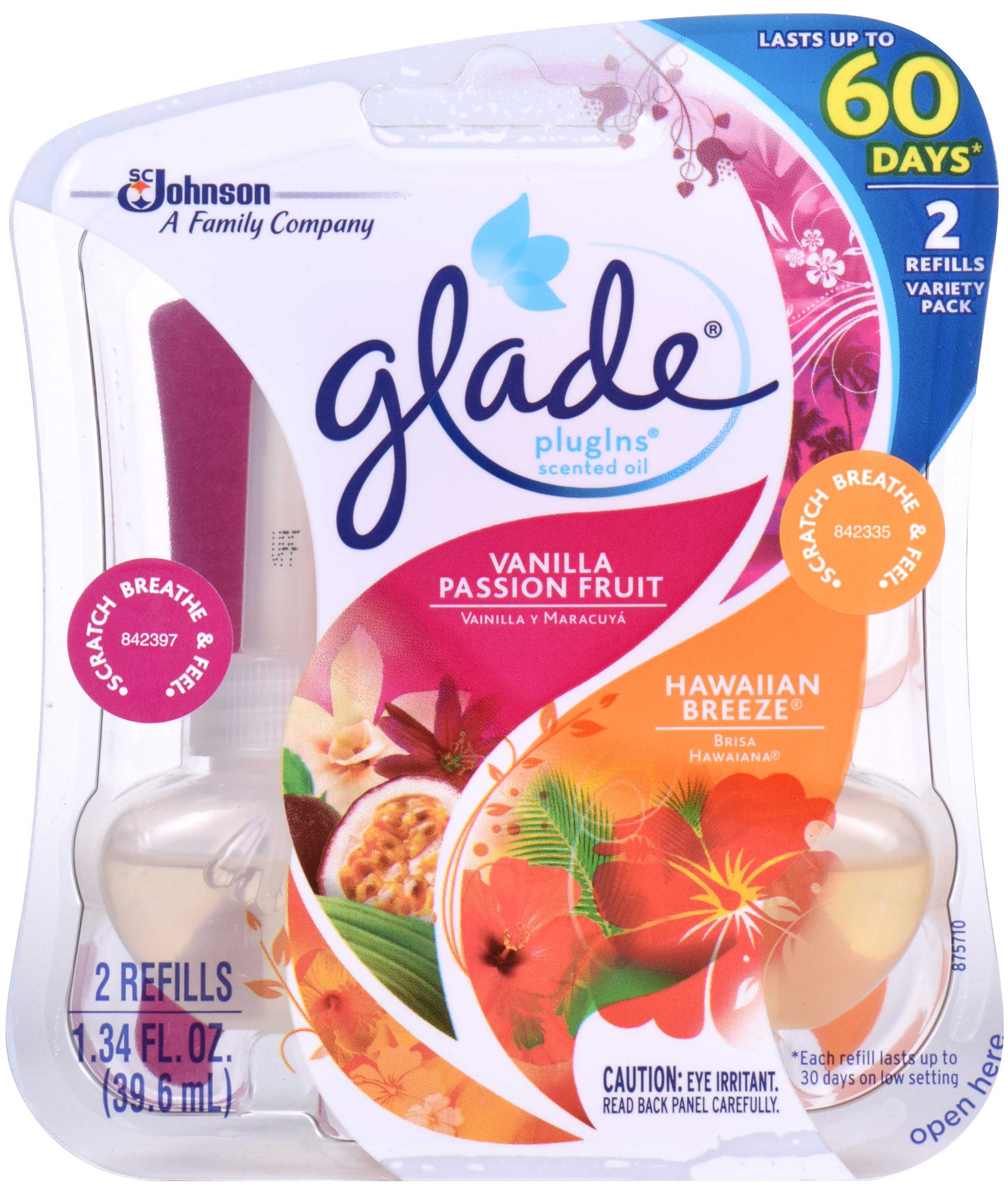 Glade Hawaiian Breeze And Vanilla Passion Fruit Plug In Scented Oil Refill, 1.34 Fluid Ounce -- 6 Per Case