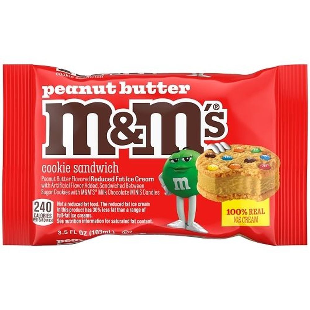 M&m's Peanut Butter Ice Cream Sandwich Cookie, 3.5 Fluid Ounce -- 24 Per Case