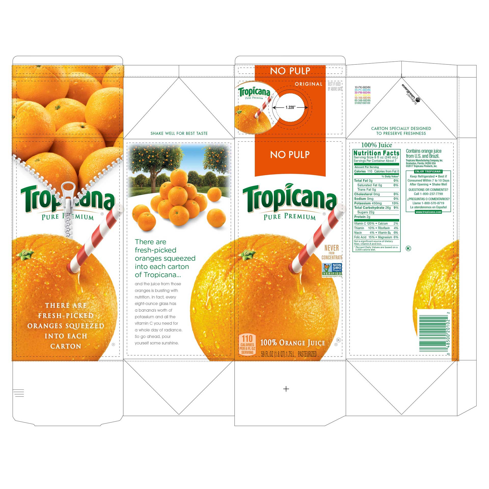 Tropicana Pure Premium Juicy Rewards No Pulp Original Orange Juice, 59 Fluid Ounce -- 8 Per Case
