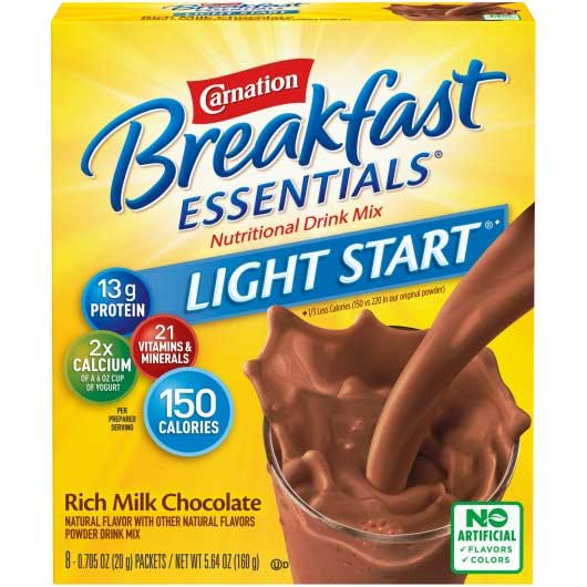 Carnation Breakfast Essentials Light Start Powder Breakfast Drink, 8 packets per box -- 8 boxes per case