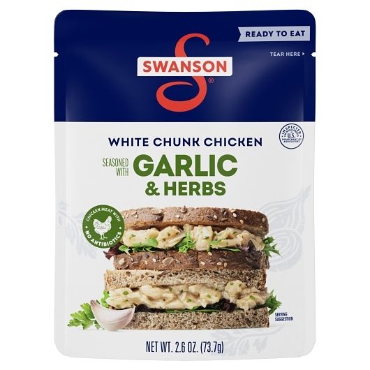 Swanson Garlic And Herbs White Chunk Fully Cooked Chicken, 2.6 Ounce -- 12 Per Case