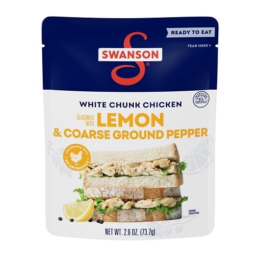 Swanson Lemon And Coarse Ground Pepper White Chunk Fully Cooked Chicken, 2.6 Ounce -- 12 Per Case