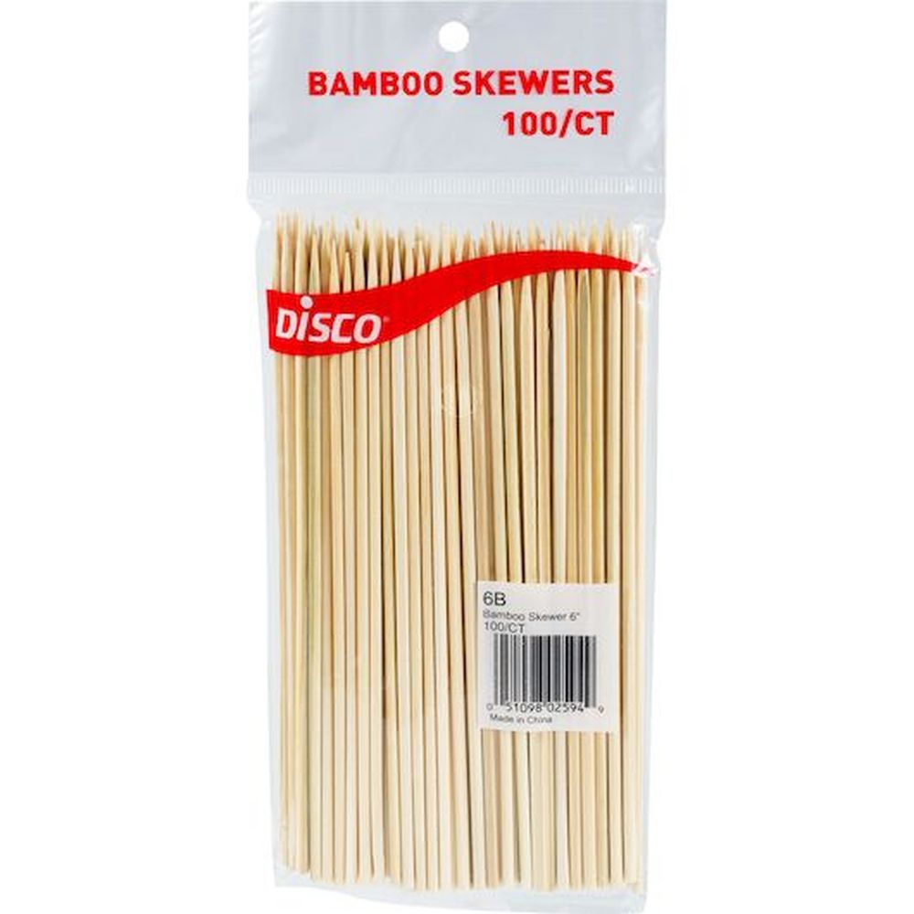 Disco 6 Inch Bamboo Skewer, 16 Count -- 12 Per Case
