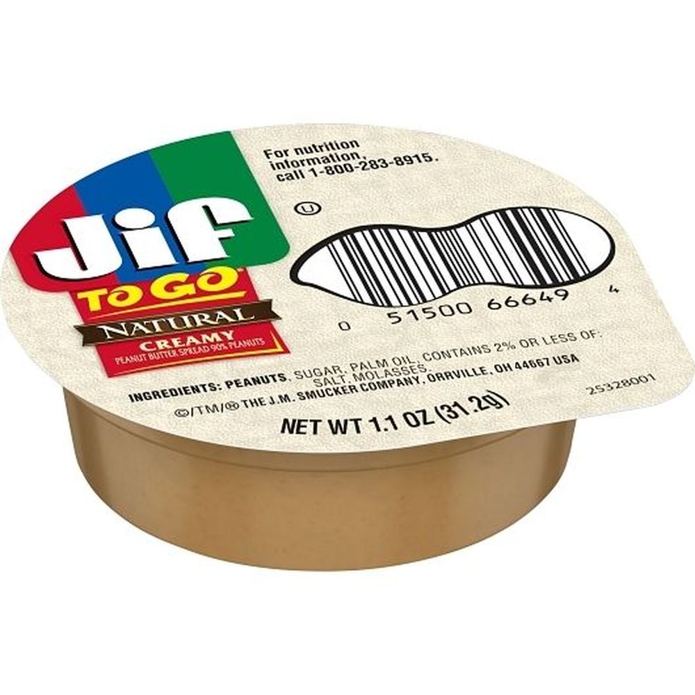 Jif To Go Natural Creamy Peanut Butter, 1.1 Ounce -- 48 Per Case