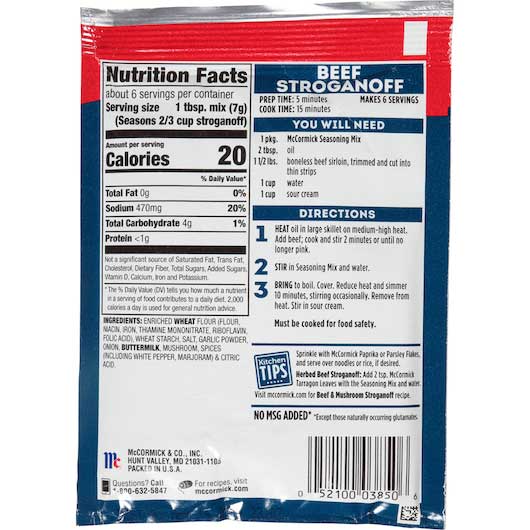 Mccormick Beef Stroganoff Sauce Mix, 1.5 Ounce -- 12 per case.