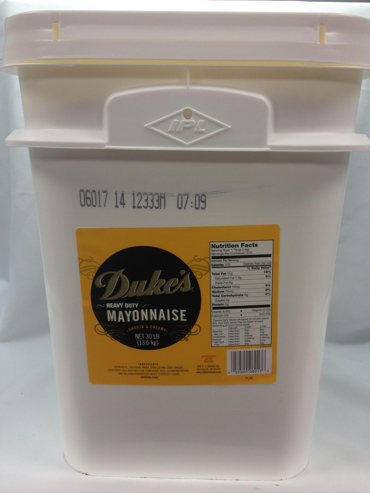 Duke's Heavy Duty Mayonnaise, 30 Pound Tub