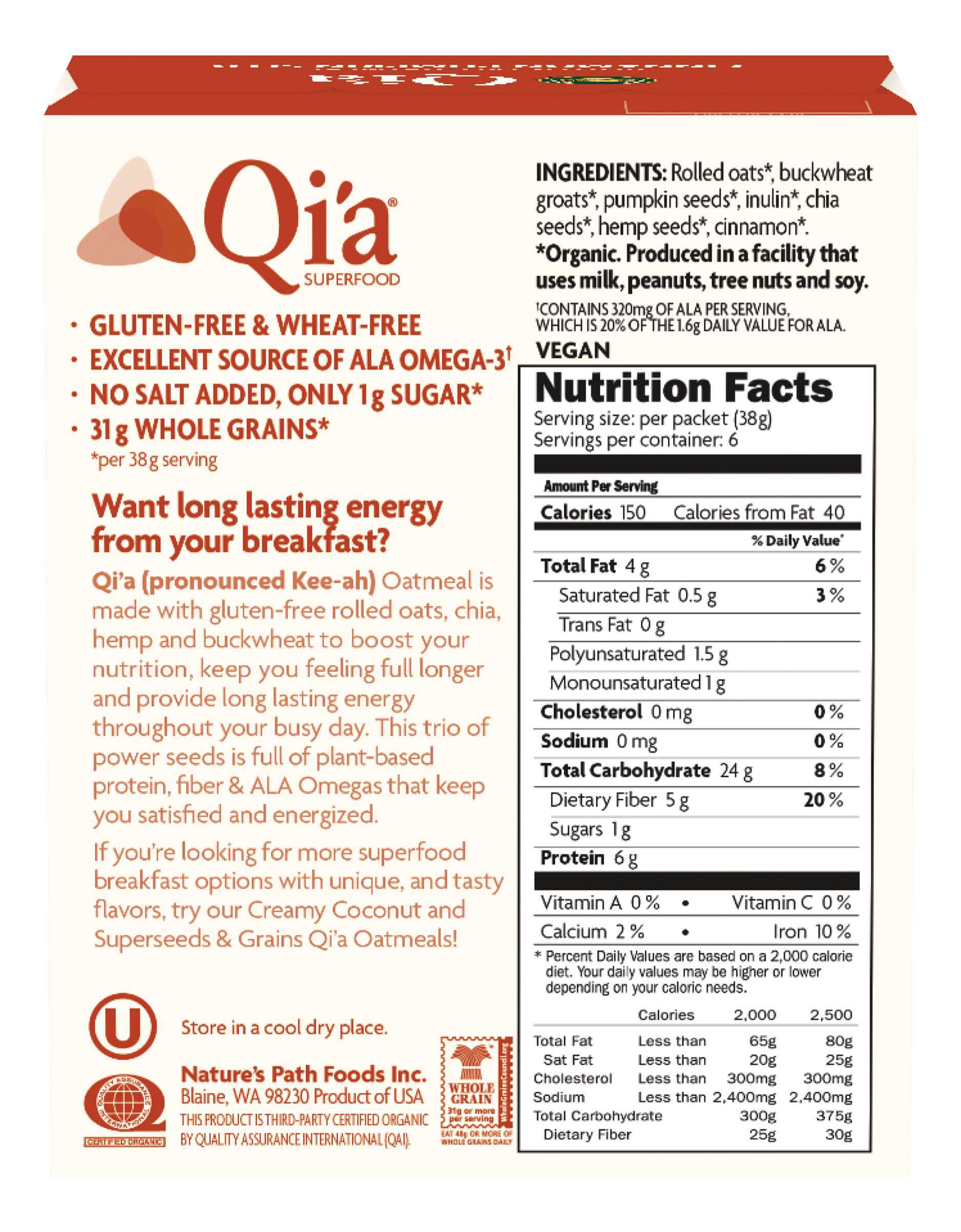 Qi'a Cinnamon Pumpkin Seed Oats, 8 Ounce -- 6 Per Case