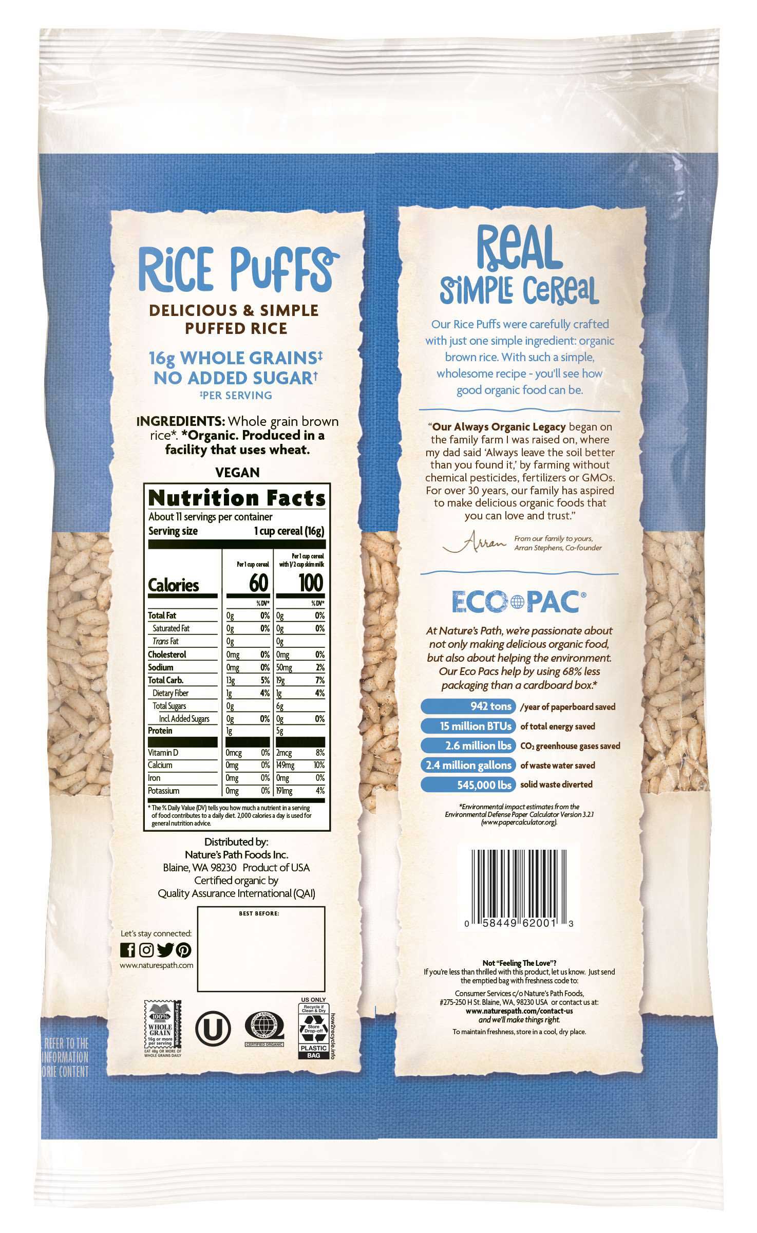 Nature's Path Rice Puffs Cereal, 6 Ounce -- 12 Per Case