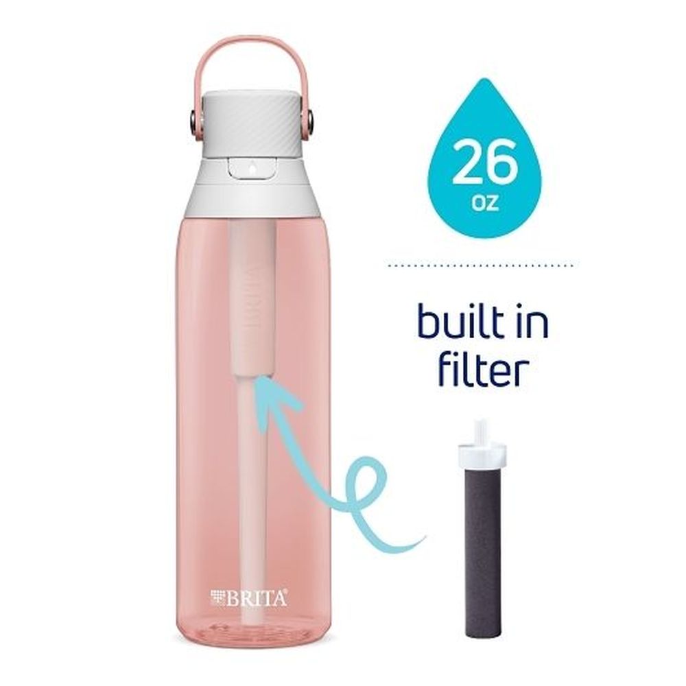 Brita Hard Sided Plastic Blush Premium Filtering Water Bottle, 26 Ounce Capacity -- 12 Per Case