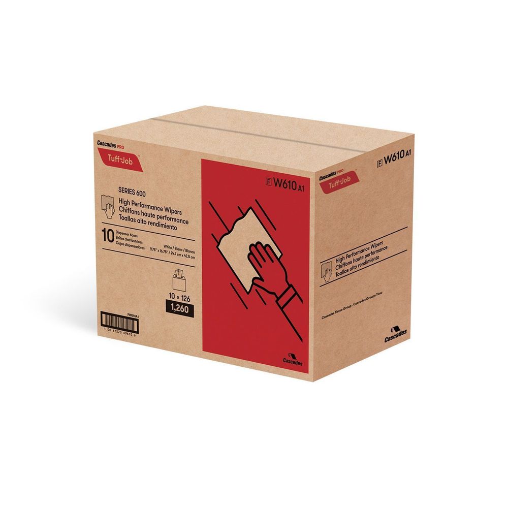 Cascades Pro Tuff-job 9.75 X 16.75 Inch White High Performance Wiper, Pop-up Box -- 1260 Per Case