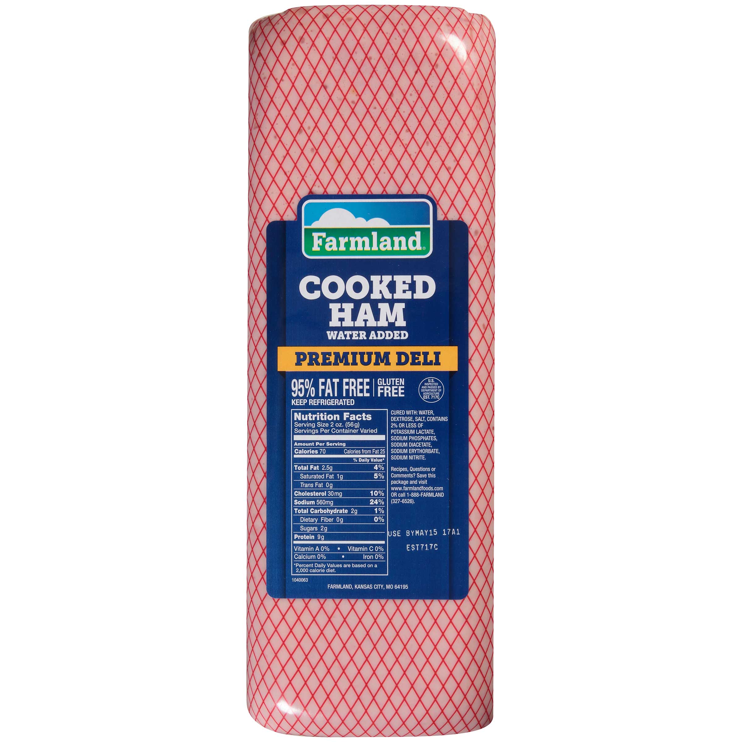 Farmland Water Added Premium Deli Cooked Ham, 4 x 4 inch -- 5 per
