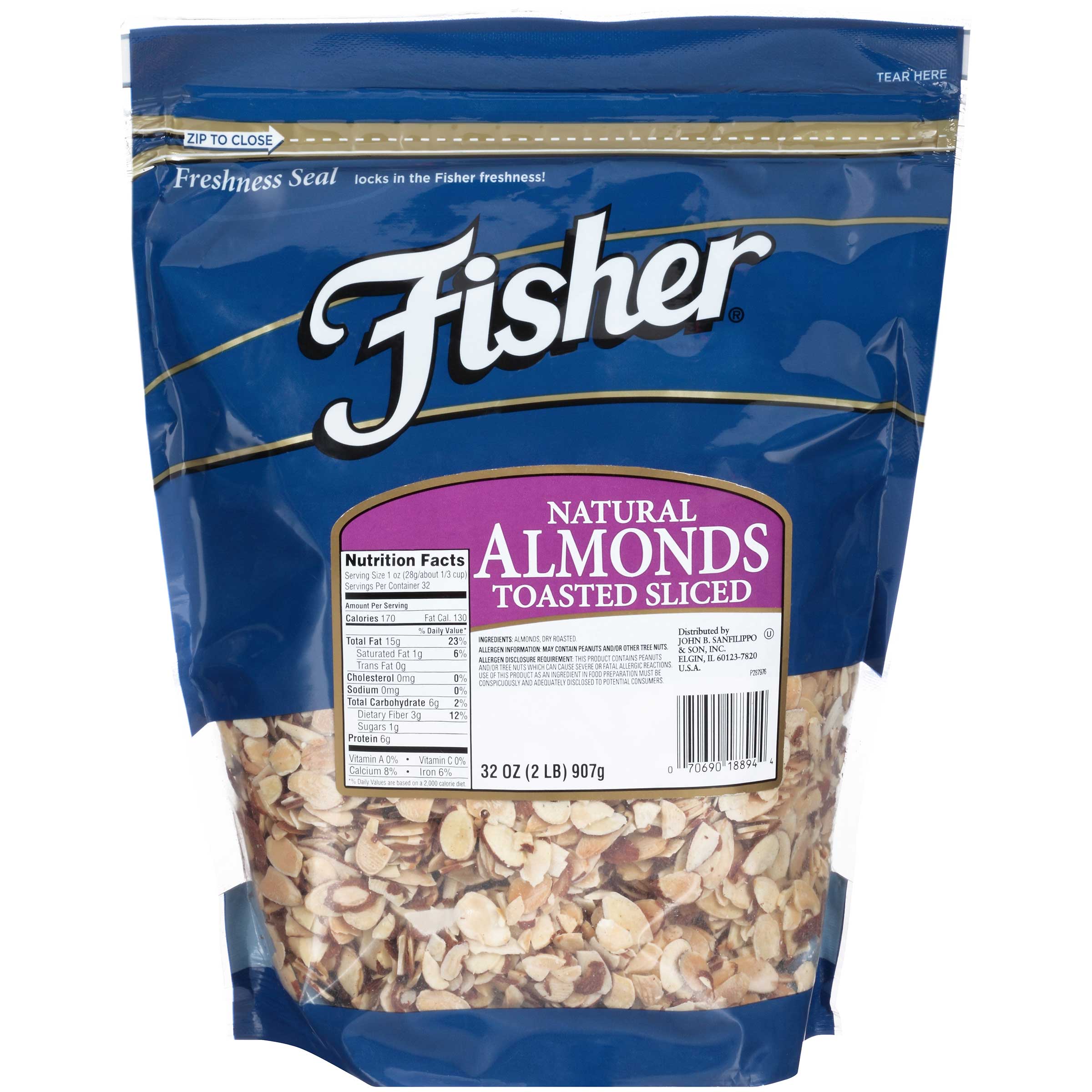 Fisher Natural Toasted Sliced Almond, 32 Ounce -- 3 Per Case