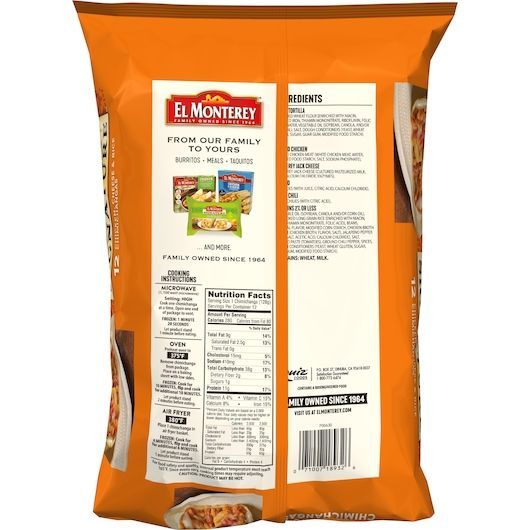 El Monterey Chicken And Cheese Chimichangas, 3.375 Pound -- 4 Per Case