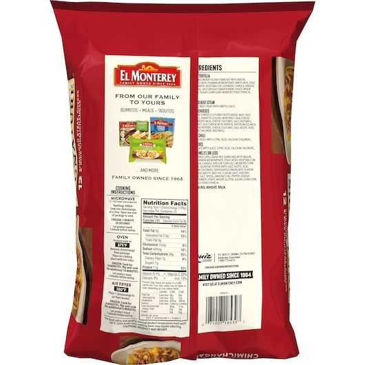 El Monterey Shredded Steak And Cheese And Rice Chimichangas, 3.38 Pound -- 4 Per Case