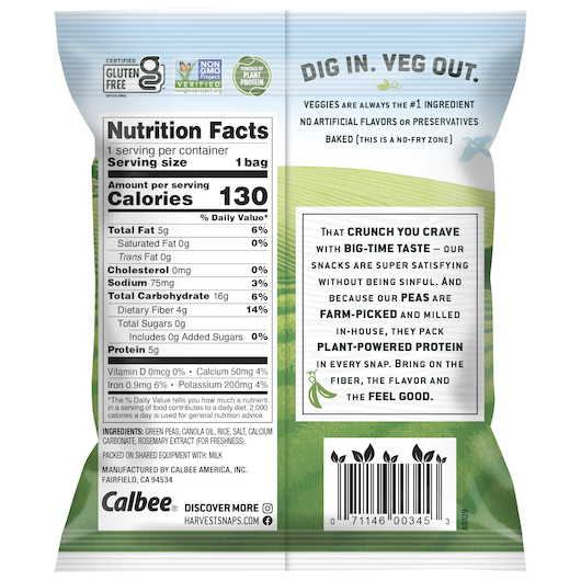 Harvest Snaps Lightly Salted Green Pea Snack Crisps, 1 Ounce -- 36 Per Case