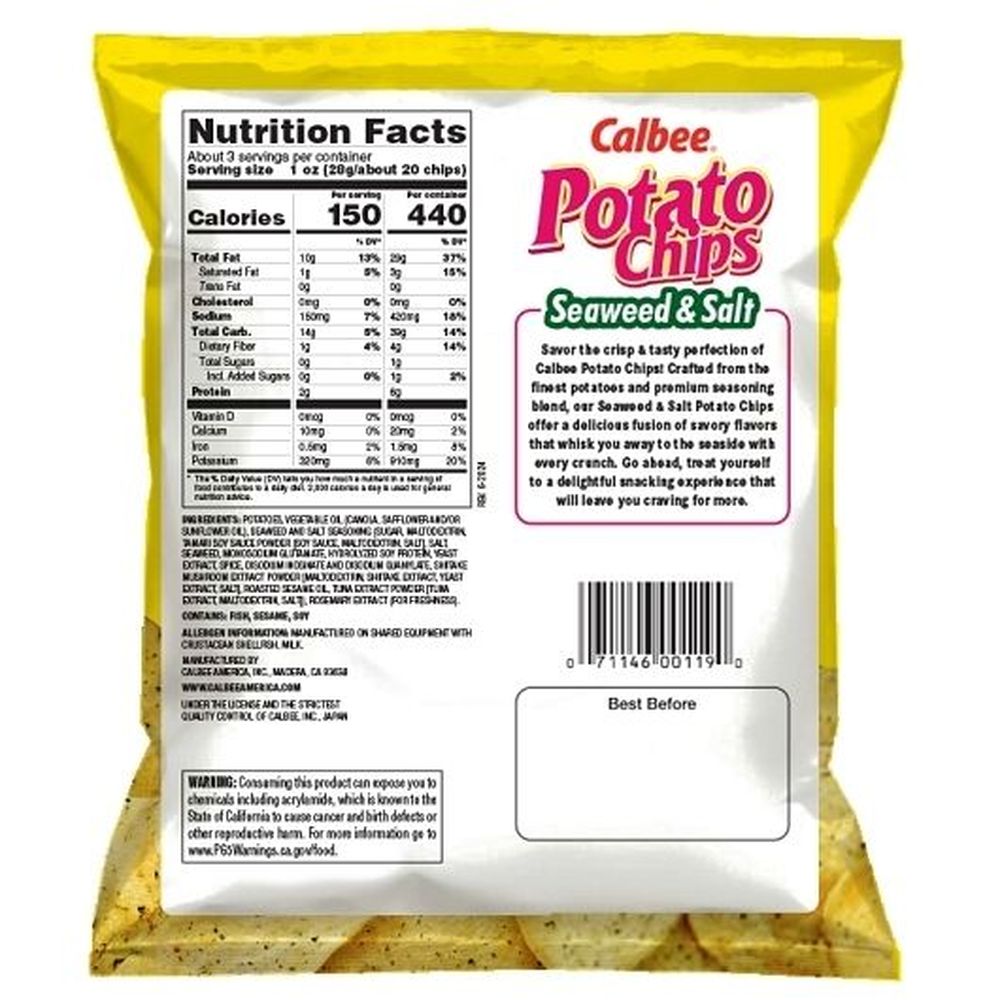 Calbee Seaweed And Salt Potato Chips, 2.8 Ounce -- 6 Per Case