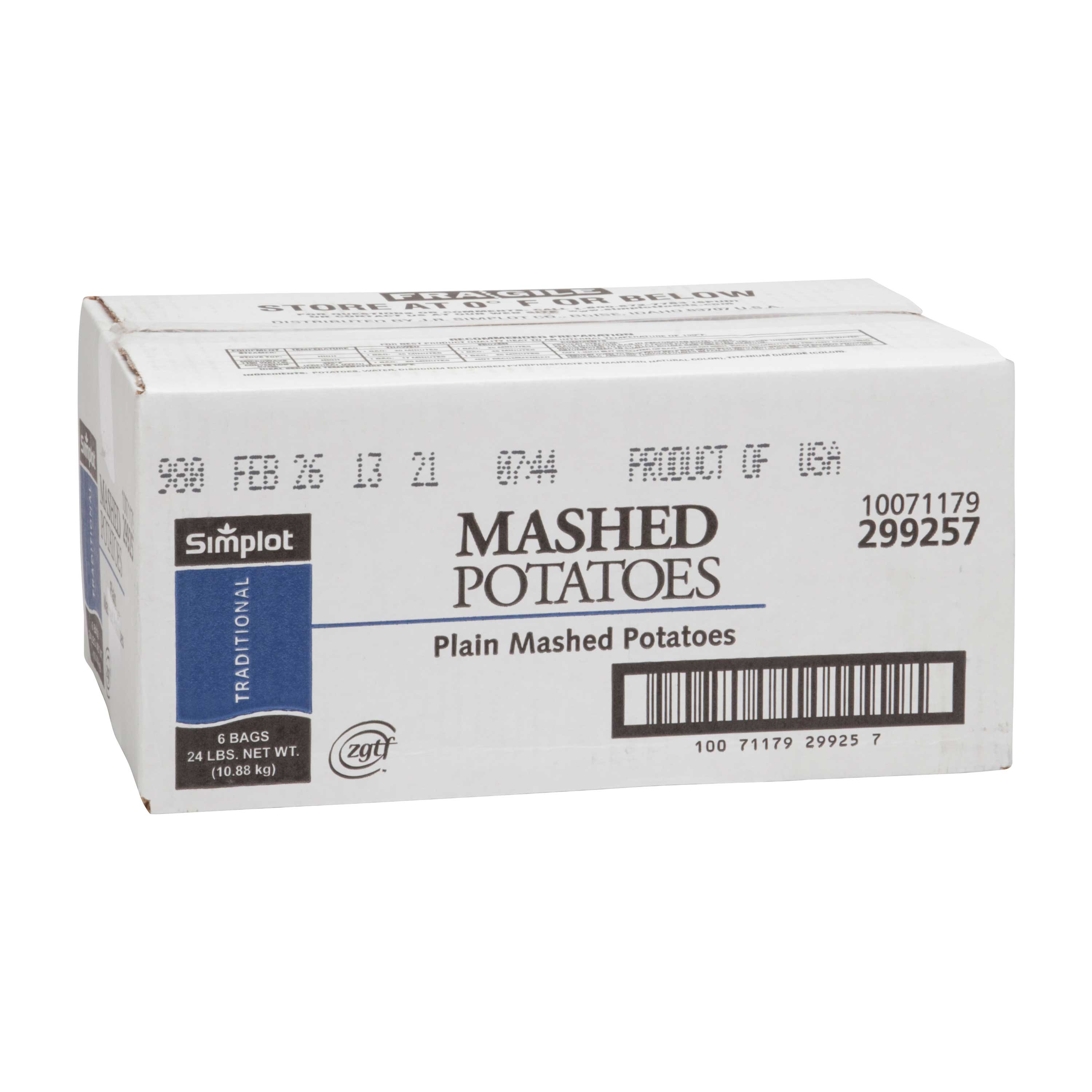 Simplot Classic Plain Mashed Potato Case FoodServiceDirect