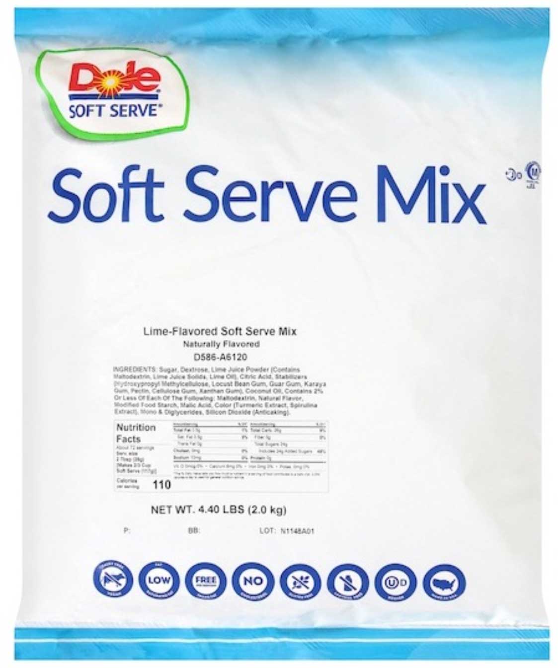 Dole Lime Soft Serve Mix, 4.4 Pound -- 4 per case.